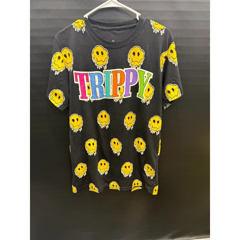 Launder Trippy Smiley Face T Shirt size M Black Bailey Apparel